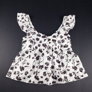 Urban Romantics Babydoll Blouse Women's Size Large White Black Floral Back Tie
